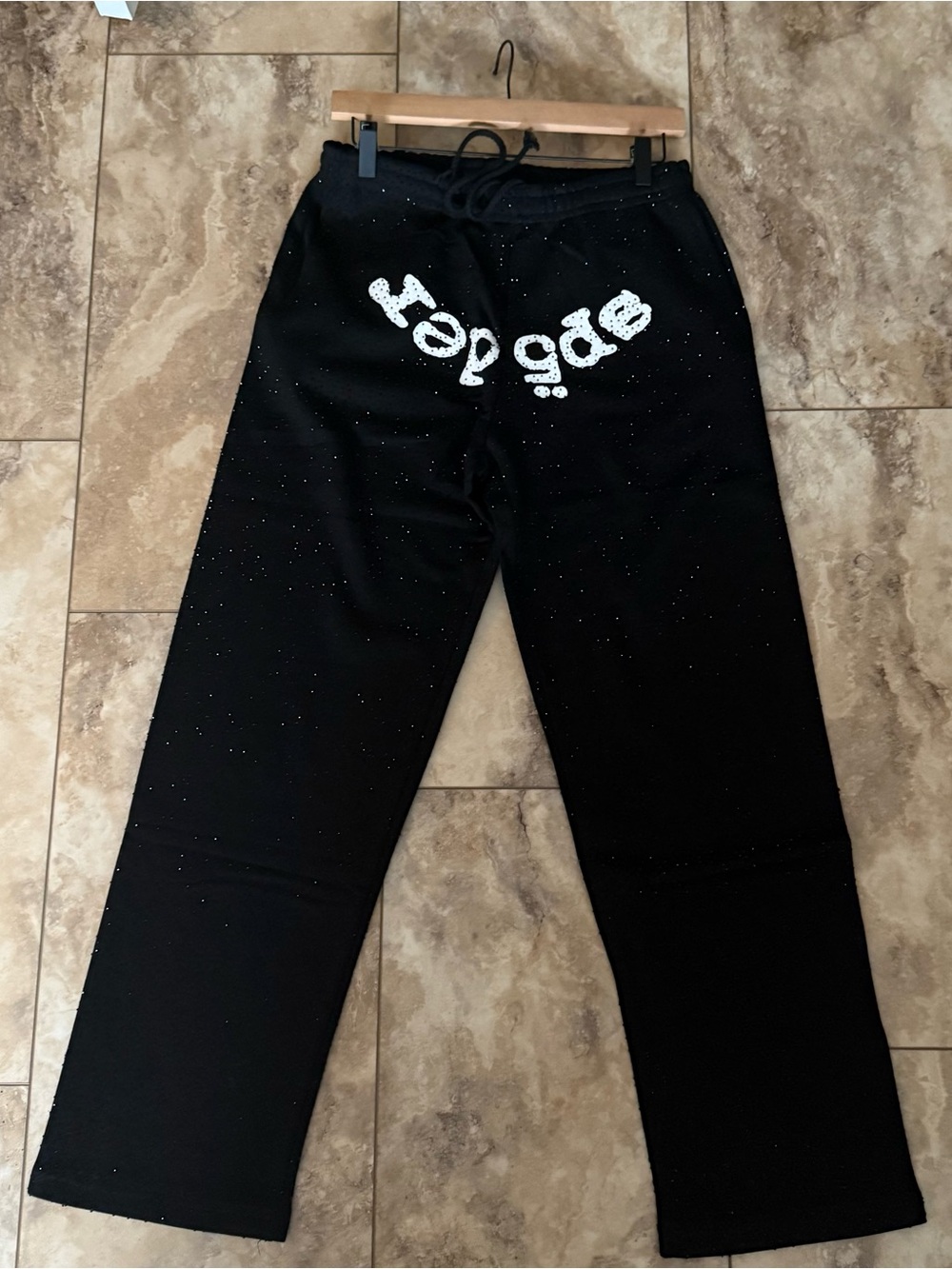 Cheap Spider Black Sweatpants with White Beaded Logo Accent